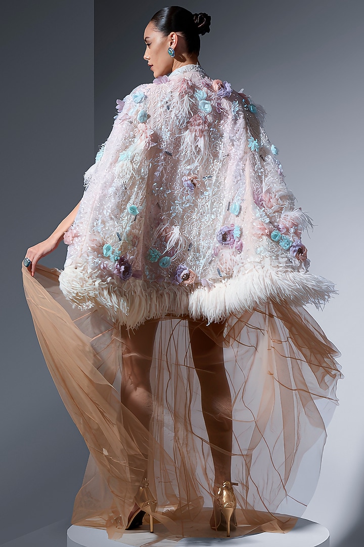 Ivory Tulle & Organza Floral Embellished Jacket by Not So Serious by Pallavi Mohan at Pernia's Pop Up Shop