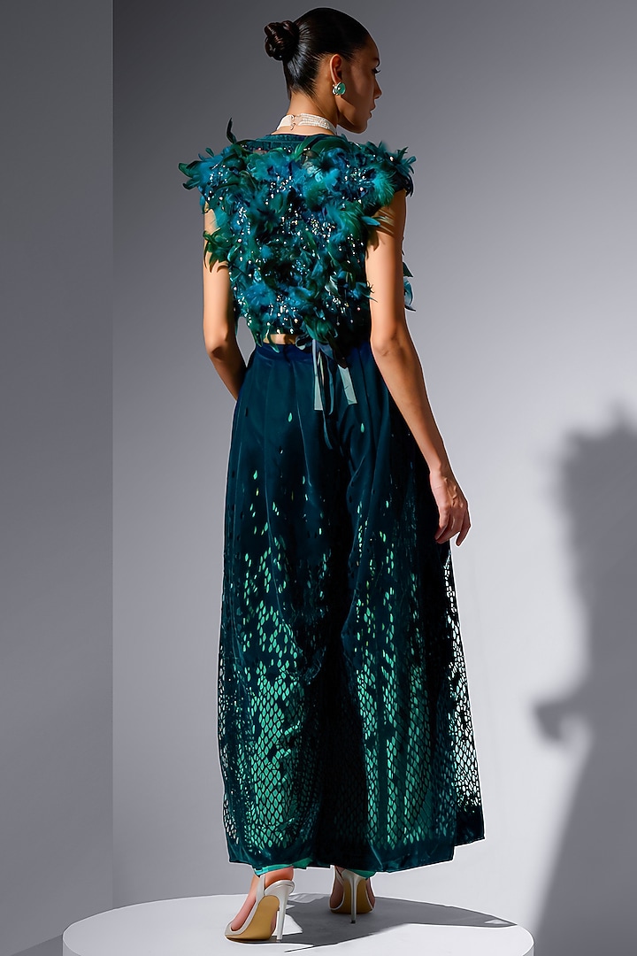 Teal Silk Velvet Trousers by Not So Serious by Pallavi Mohan at Pernia's Pop Up Shop