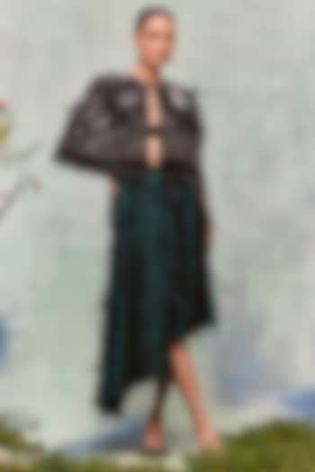 Emerald Silk Satin High-Low Draped Skirt by Not So Serious by Pallavi Mohan at Pernia's Pop Up Shop