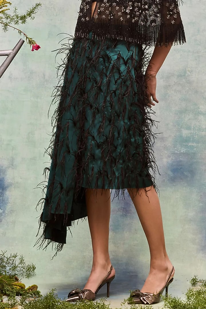 Emerald Silk Satin High-Low Draped Skirt by Not So Serious by Pallavi Mohan at Pernia's Pop Up Shop