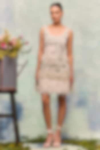 Off-White Ombre Georgette Floral Embellished Party Wear Dress by Not So Serious by Pallavi Mohan at Pernia's Pop Up Shop