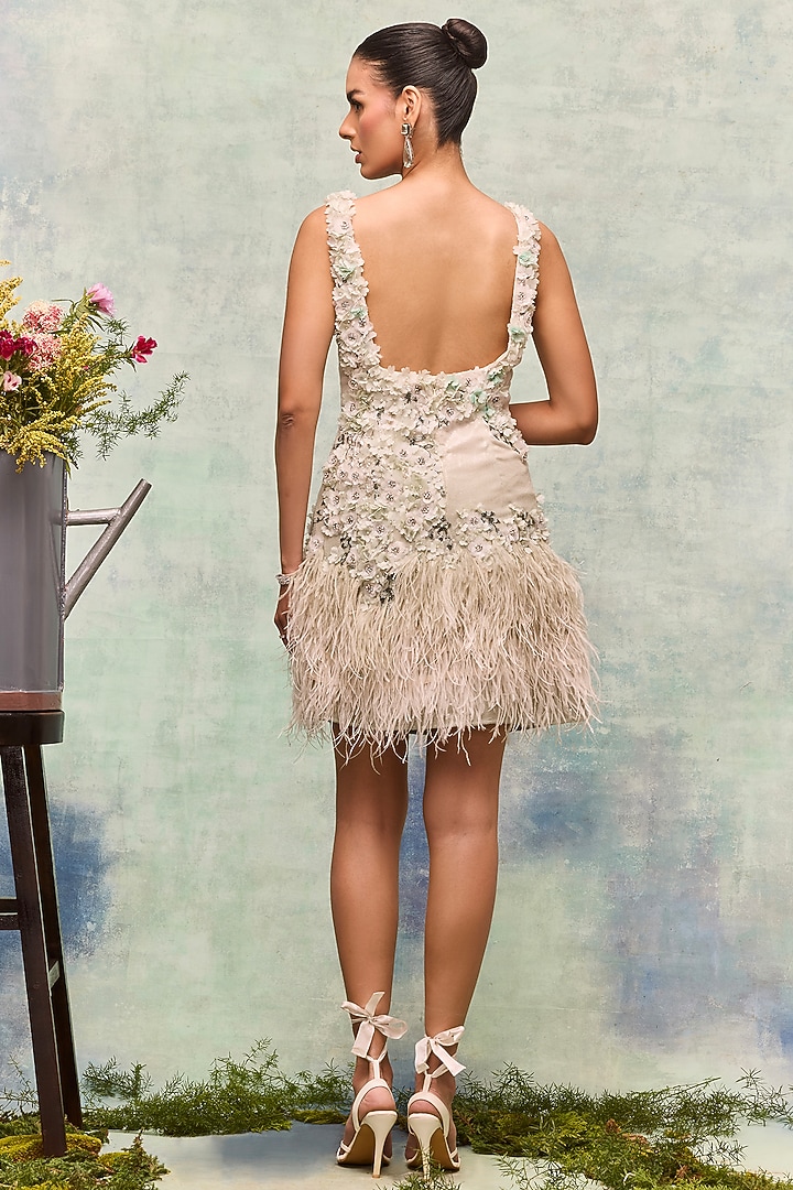 Off-White Ombre Georgette Floral Embellished Party Wear Dress by Not So Serious by Pallavi Mohan at Pernia's Pop Up Shop
