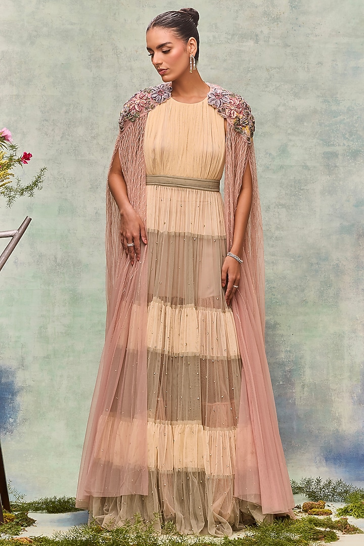 Rose Soft Mesh Embroidered Trail by Not So Serious by Pallavi Mohan at Pernia's Pop Up Shop