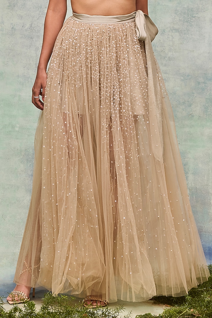 Mint Tulle Pearl Embroidered Skirt by Not So Serious by Pallavi Mohan at Pernia's Pop Up Shop