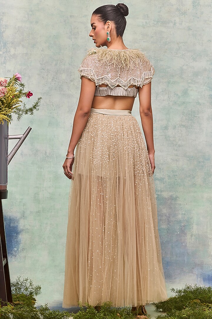 Mint Tulle Pearl Embroidered Skirt by Not So Serious by Pallavi Mohan at Pernia's Pop Up Shop