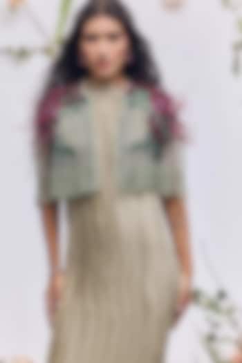Mint Tulle Ribbon Embroidered Cape by Not So Serious by Pallavi Mohan at Pernia's Pop Up Shop