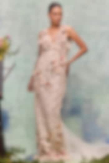 Ivory Mesh Motif Embroidered Bridal Gown by Not So Serious by Pallavi Mohan at Pernia's Pop Up Shop