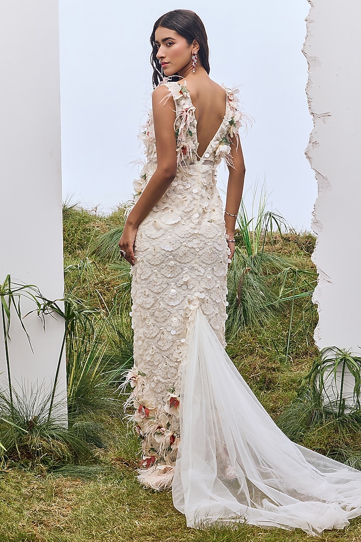 Ivory Mesh Motif Embroidered Bridal Gown by Not So Serious by Pallavi Mohan at Pernia's Pop Up Shop