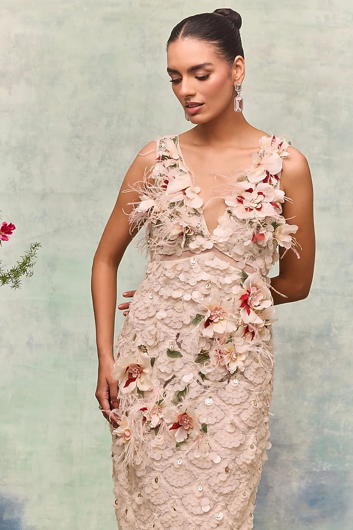 Ivory Mesh Motif Embroidered Bridal Gown by Not So Serious by Pallavi Mohan at Pernia's Pop Up Shop