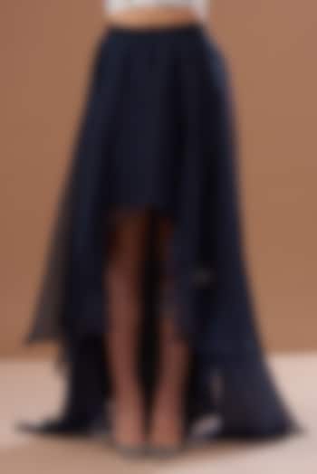 Navy Blue Silk Organza High-Low Skirt by Not So Serious by Pallavi Mohan at Pernia's Pop Up Shop