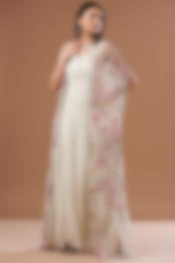 Blush Pink Tulle & Georgette Hand Embroidered Jacket Party Wear Dress by Not So Serious by Pallavi Mohan at Pernia's Pop Up Shop