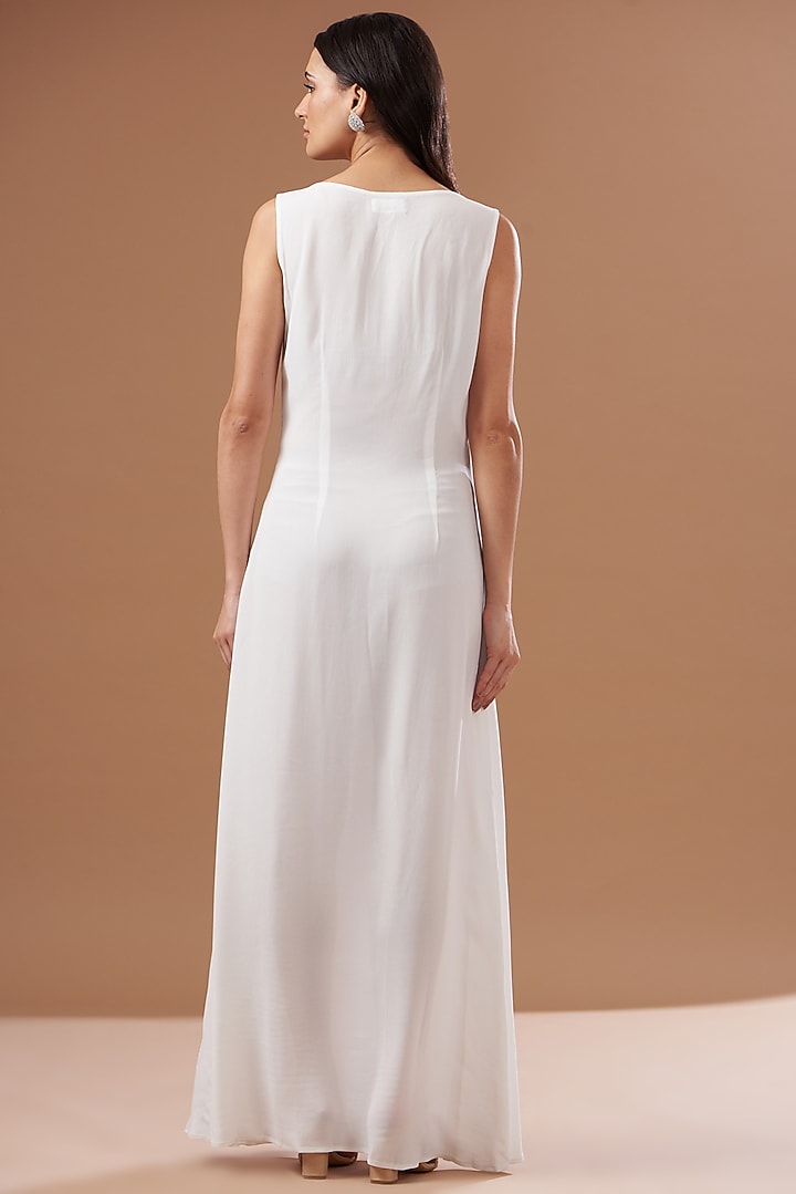 Ivory Tulle & Crepe Embellished Layered Party Wear Dress by Not So Serious by Pallavi Mohan at Pernia's Pop Up Shop