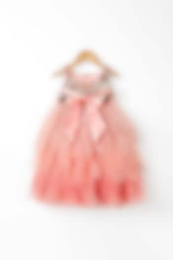 Peach Embellished Layered Dress For Girls by NSS Little Stars