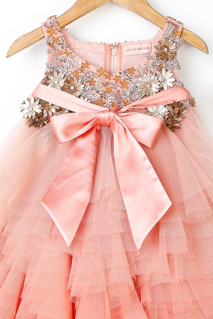Peach Embellished Layered Dress For Girls by NSS Little Stars at Pernia's Pop Up Shop