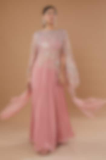 Pink Viscose Embroidered Kaftan Gown by Not So Serious by Pallavi Mohan at Pernia's Pop Up Shop