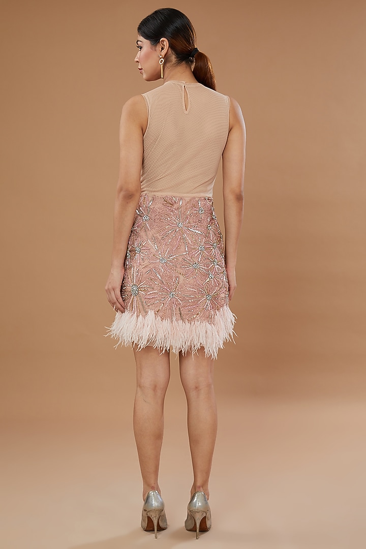 Blush Pink Tulle Viscose Embroidered Mini Party Wear Dress by Not So Serious by Pallavi Mohan at Pernia's Pop Up Shop