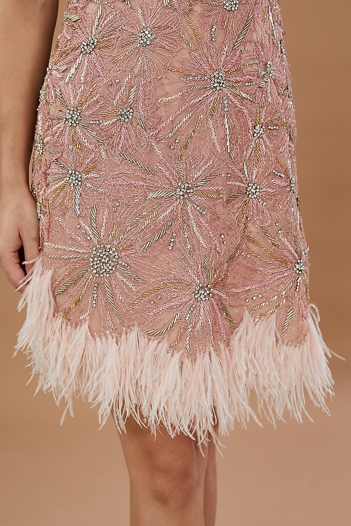 Blush Pink Tulle Viscose Embroidered Mini Party Wear Dress by Not So Serious by Pallavi Mohan at Pernia's Pop Up Shop