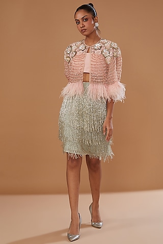 Grey Georgette & Crepe Embroidered Skirt by Not So Serious by Pallavi Mohan