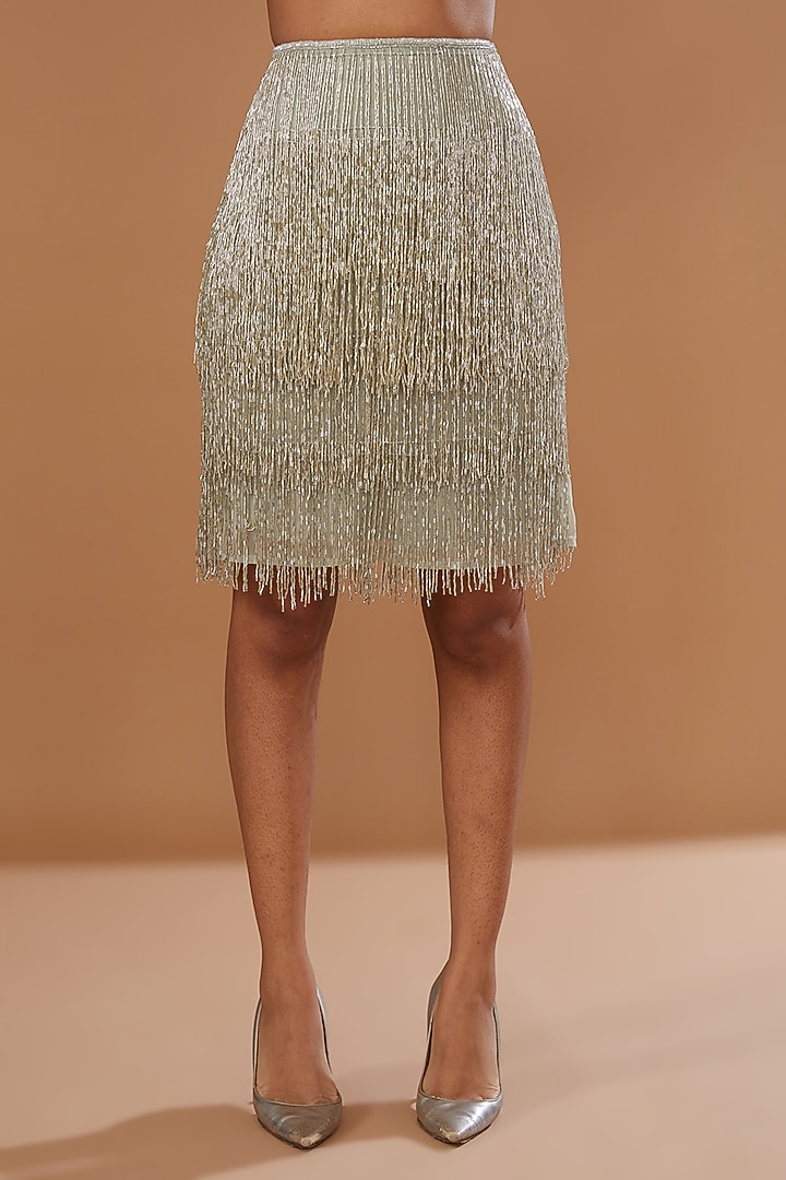 Grey Georgette & Crepe Embroidered Skirt by Not So Serious by Pallavi Mohan at Pernia's Pop Up Shop