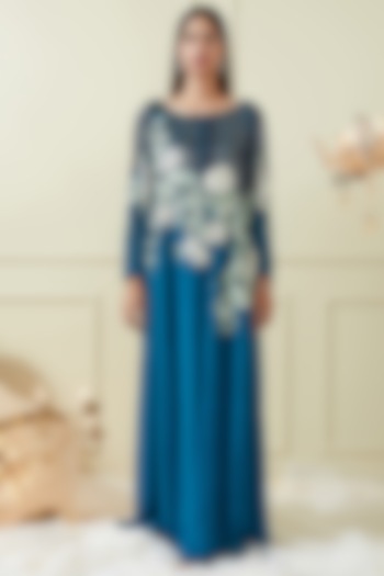Blue Applique Hand Embroidered Dress by Not So Serious by Pallavi Mohan