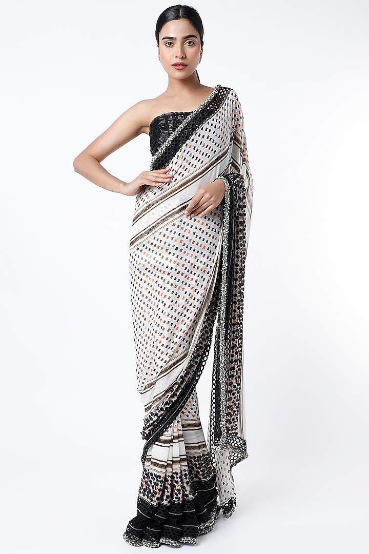 Black & Grey Embroidered Saree Set by Not So Serious By Pallavi Mohan
