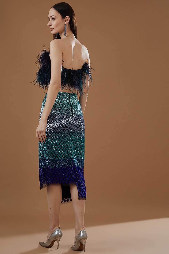 Navy Blue Tulle & Satin Lycra Embellished Cropped Top by Not So Serious by Pallavi Mohan at Pernia's Pop Up Shop