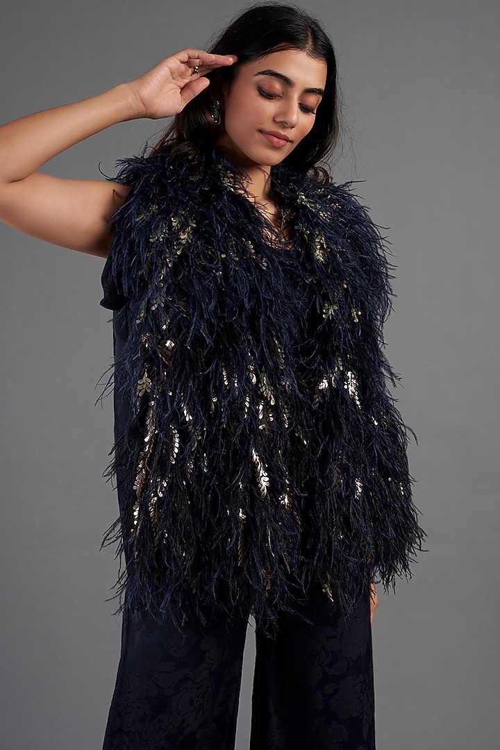Blue Viscose Boas by Not So Serious By Pallavi Mohan at Pernia's Pop Up Shop