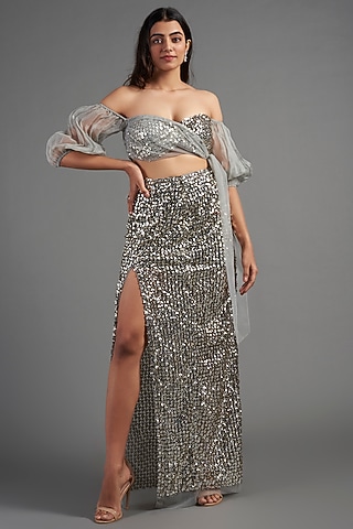 Grey Hand Embroidered Bralette by Not So Serious By Pallavi Mohan