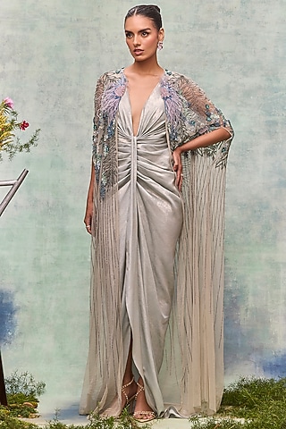 Mint Satin Knotted Maxi Dress by Not So Serious by Pallavi Mohan