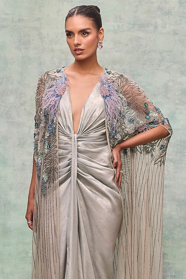 Mint Satin Knotted Maxi Party Wear Dress by Not So Serious by Pallavi Mohan at Pernia's Pop Up Shop