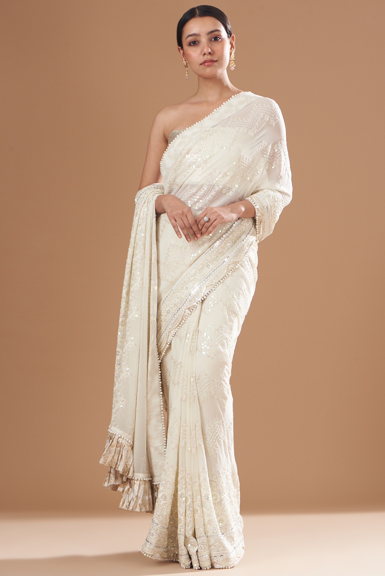 South Silk Saree With Contrast Sequin Work Blouse – Glitter Gleam