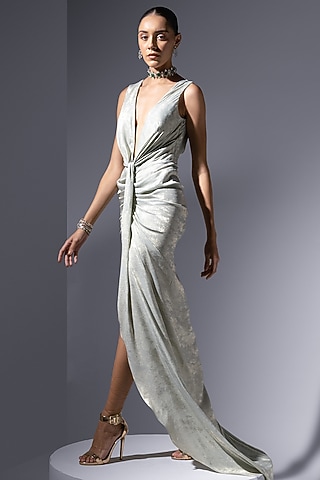 Sea Green Lurex Silk Knotted Dress by Not So Serious by Pallavi Mohan