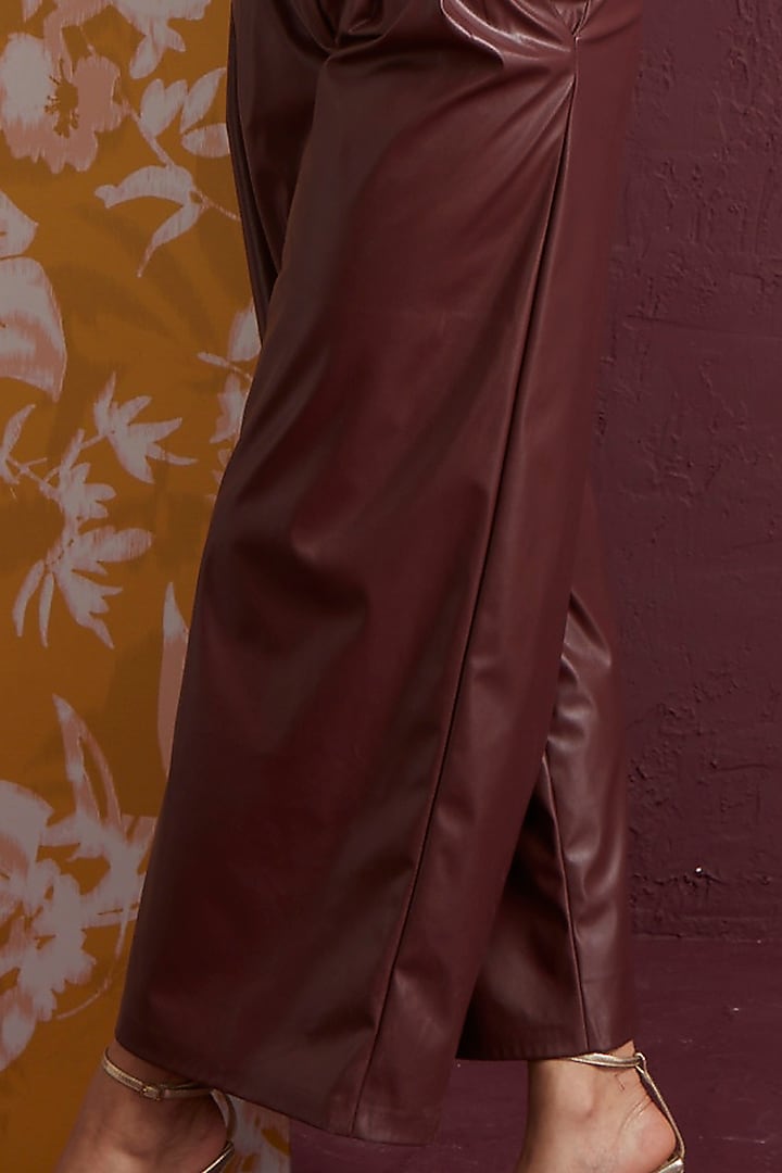 Brown Printed Leather Trousers by Not So Serious by Pallavi Mohan at Pernia's Pop Up Shop
