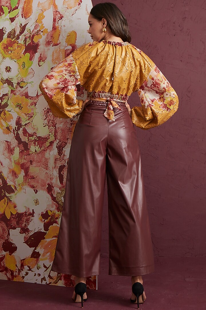 Brown Rexine Trousers by Not So Serious by Pallavi Mohan at Pernia's Pop Up Shop