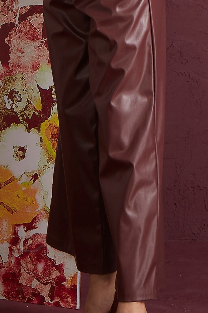 Brown Rexine Trousers by Not So Serious by Pallavi Mohan at Pernia's Pop Up Shop