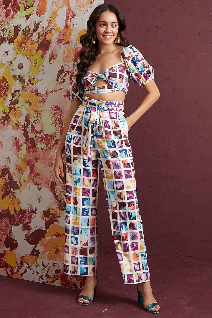 Multi-Colored Crepe Trousers by Not So Serious by Pallavi Mohan at Pernia's Pop Up Shop