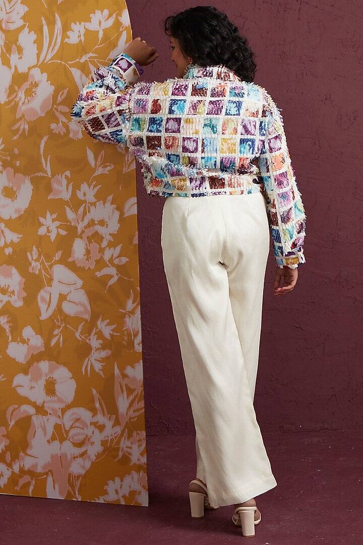 Off-White Silk Satin & Organza Trousers by Not So Serious by Pallavi Mohan at Pernia's Pop Up Shop