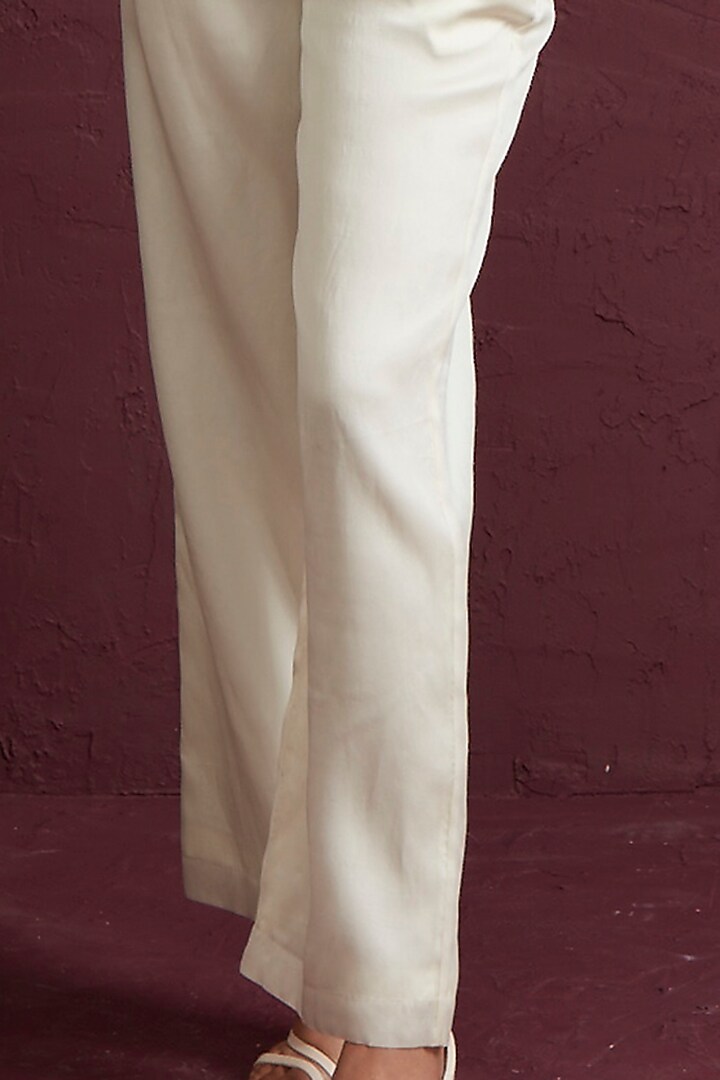 Off-White Silk Satin & Organza Trousers by Not So Serious by Pallavi Mohan at Pernia's Pop Up Shop