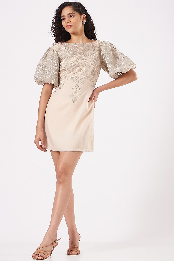 Nude Embroidered Mini Dress by NSS Pret by Pallavi Mohan