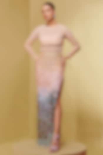 Pearl White Double Layered Mesh Embroidered Bodysuit by Not So Serious By Pallavi Mohan at Pernia's Pop Up Shop