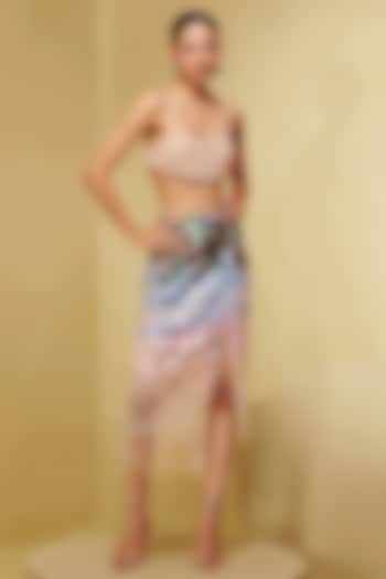 Blush Georgette Bead Hand Embroidered Bralette by Not So Serious By Pallavi Mohan at Pernia's Pop Up Shop
