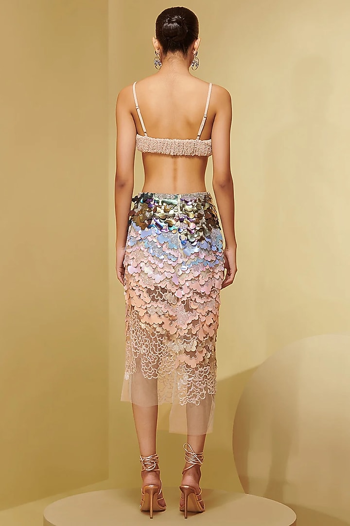 Blush Georgette Bead Hand Embroidered Bralette by Not So Serious By Pallavi Mohan at Pernia's Pop Up Shop