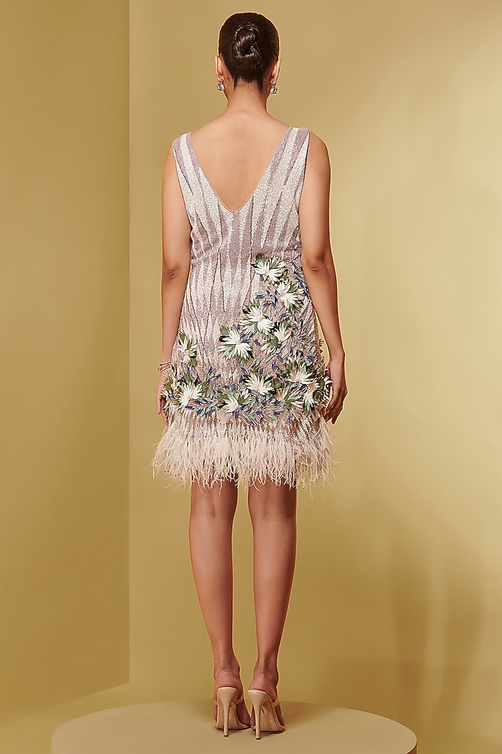 Ivory Double Layered Mesh Embroidered Mini Party Wear Dress by Not So Serious By Pallavi Mohan at Pernia's Pop Up Shop