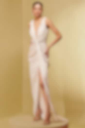 Ivory Lurex Silk Maxi Party Wear Dress by Not So Serious By Pallavi Mohan at Pernia's Pop Up Shop
