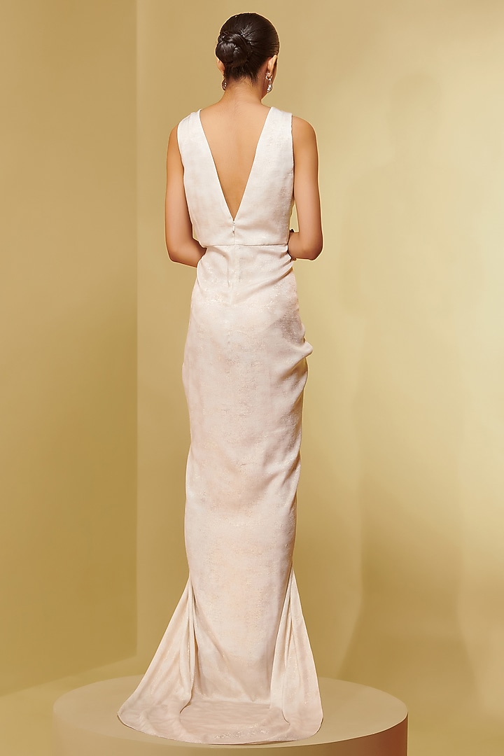 Ivory Lurex Silk Maxi Party Wear Dress by Not So Serious By Pallavi Mohan at Pernia's Pop Up Shop