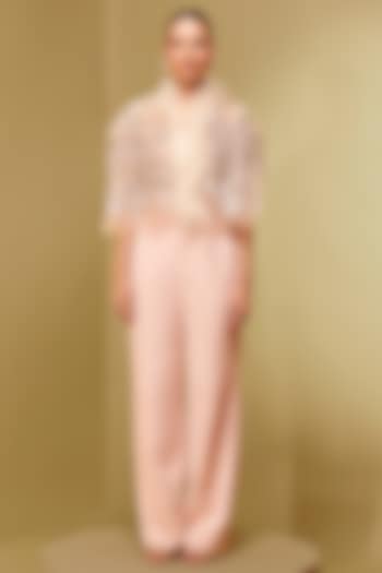 Blush Organza Floral Applique Cape by Not So Serious By Pallavi Mohan at Pernia's Pop Up Shop