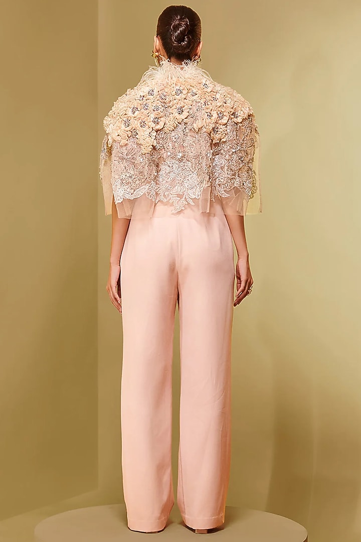 Blush Organza Floral Applique Cape by Not So Serious By Pallavi Mohan at Pernia's Pop Up Shop