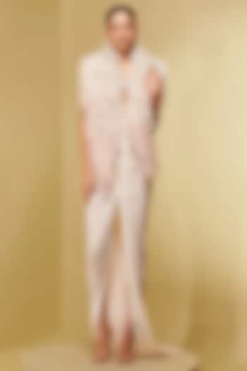 Ivory Silk Jacquard Metallic Fluffy Boa by Not So Serious By Pallavi Mohan at Pernia's Pop Up Shop