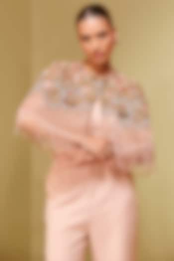 Blush Double Layered Tulle Floral Embroidered Short Cape by Not So Serious By Pallavi Mohan at Pernia's Pop Up Shop