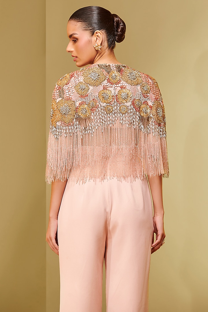 Blush Double Layered Tulle Floral Embroidered Short Cape by Not So Serious By Pallavi Mohan at Pernia's Pop Up Shop